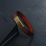 Men's Brown Leather Bracelet Stainless Steel Clasp Gift