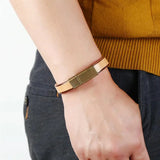 Men's Brown Leather Bracelet Stainless Steel Clasp Gift