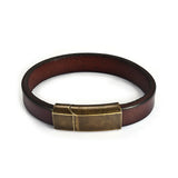 Men's Brown Leather Bracelet Stainless Steel Clasp Gift