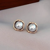 Geometric Gray Pearl Stud Earrings for Women