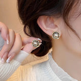 Geometric Gray Pearl Stud Earrings for Women