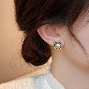Geometric Gray Pearl Stud Earrings for Women