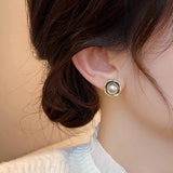 Geometric Gray Pearl Stud Earrings for Women