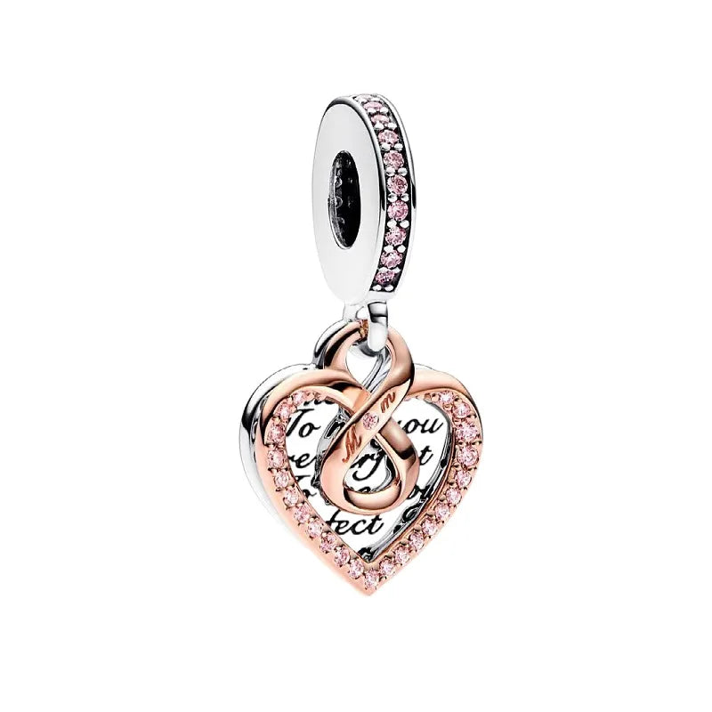 Two-tone Openwork Infinity Mum Heart Charms for Bracelet