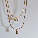 Multilayer Vintage Oval Pendant Necklace Titanium Steel Natural Stone Necklace