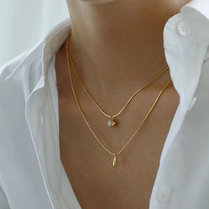 Multilayer Vintage Oval Pendant Necklace Titanium Steel Natural Stone Necklace