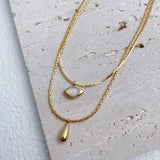 Multilayer Vintage Oval Pendant Necklace Titanium Steel Natural Stone Necklace