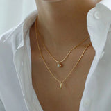 Multilayer Vintage Oval Pendant Necklace Titanium Steel Natural Stone Necklace