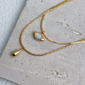 Multilayer Vintage Oval Pendant Necklace Titanium Steel Natural Stone Necklace