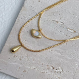 Multilayer Vintage Oval Pendant Necklace Titanium Steel Natural Stone Necklace