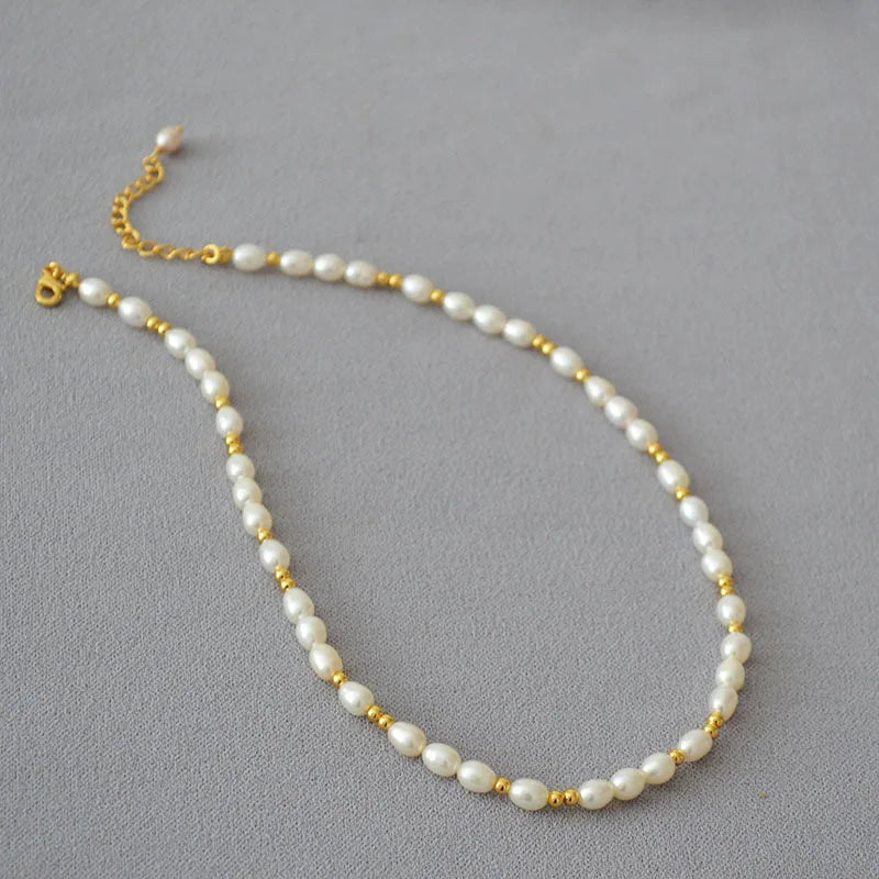 Freshwater Pearl Necklace 7-8mm Beads 14KGF Metal Engagement Jewelry