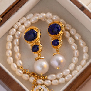 Lapis Lazuli Pearl Drop Earrings for Women Girls Party Gift
