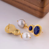 Lapis Lazuli Pearl Drop Earrings Party Gift