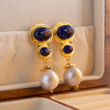 Lapis Lazuli Pearl Drop Earrings Party Gift