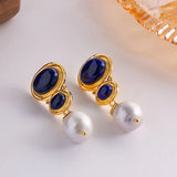 Lapis Lazuli Pearl Drop Earrings for Women Girls Party Gift