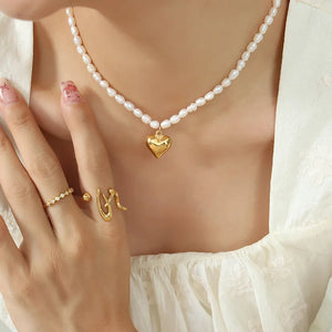 Freshwater Pearl Pendant Necklace Geometric Heart