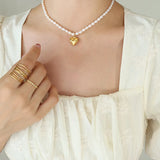 Freshwater Pearl Pendant Necklace Geometric Heart