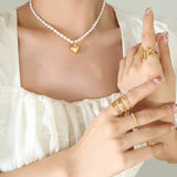 Freshwater Pearl Pendant Necklace Geometric Heart