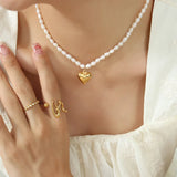 Freshwater Pearl Pendant Necklace Geometric Heart