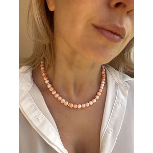 Pink Stone Beaded Choker Necklace 18KGF Stainless Steel Women Fine Jewelry