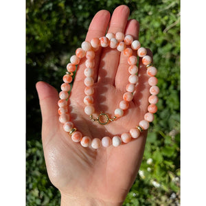 Pink Stone Beaded Choker Necklace 18KGF Stainless Steel Women Fine Jewelry