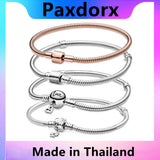 S925 Sterling Silver Love Snake Chain Bangle Charms Beads DIY Jewelry