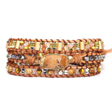 Stone Charm Wrap Bracelet 3x Braid Leather Boho Beads DIY Jewelry Drop