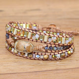 Stone Charm Wrap Bracelet 3x Braid Leather Boho Beads DIY Jewelry Drop