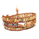 Stone Charm Wrap Bracelet 3x Braid Leather Boho Beads DIY Jewelry Drop