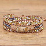 Stone Charm Wrap Bracelet 3x Braid Leather Boho Beads DIY Jewelry Drop