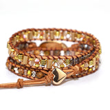 Stone Charm Wrap Bracelet 3x Braid Leather Boho Beads DIY Jewelry Drop