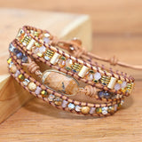 Stone Charm Wrap Bracelet 3x Braid Leather Boho Beads DIY Jewelry Drop
