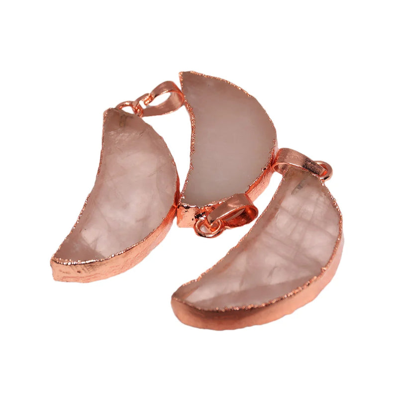 Pink Rose Quartz Moon Pendant for DIY Jewelry Women Accessory