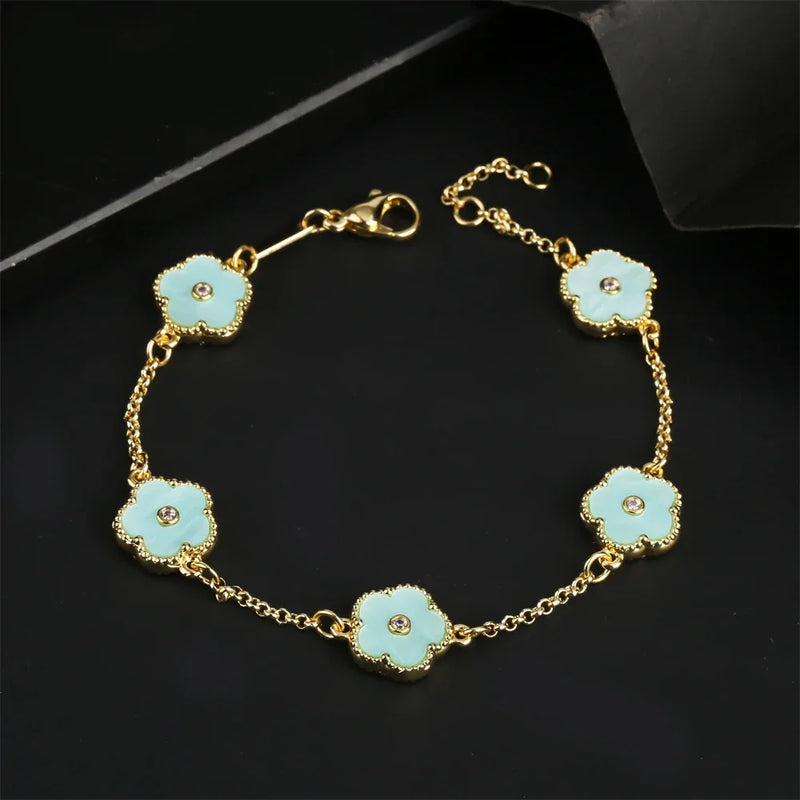 Five Leaf Flower Zirconia Bracelet Ladies High Jewelry Charm Bracelet