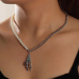 Punk Pearl Halloween Ghost Claw Necklace Women Party Gift X7909