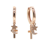 Star Moon Sterling Silver Cross Earrings Women Gothic Style Wedding Gift