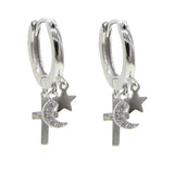 Star Moon Sterling Silver Cross Earrings Women Gothic Style Wedding Gift