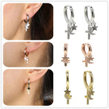 Star Moon Sterling Silver Cross Earrings Women Gothic Style Wedding Gift