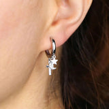 Star Moon Sterling Silver Cross Earrings Women Gothic Style Wedding Gift