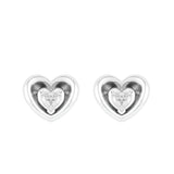 Radiant Heart & Floating Stone Stud Earrings 925 Sterling Silver