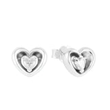 Radiant Heart & Floating Stone Stud Earrings 925 Sterling Silver