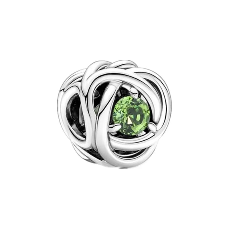 S925 Sterling Silver Spiral Charm Bead Colored Diamond Pendant