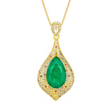 Retro Emerald High Carbon Diamond Water Droplet Pendant Necklace