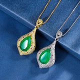 Retro Emerald High Carbon Diamond Water Droplet Pendant Necklace