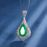 Retro Emerald High Carbon Diamond Water Droplet Pendant Necklace