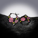Retro Forest Flower Enamel Earrings 925 Silver Needle