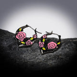 Retro Forest Flower Enamel Earrings 925 Silver Needle