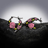 Retro Forest Flower Enamel Earrings 925 Silver Needle