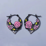 Retro Forest Flower Enamel Earrings 925 Silver Needle