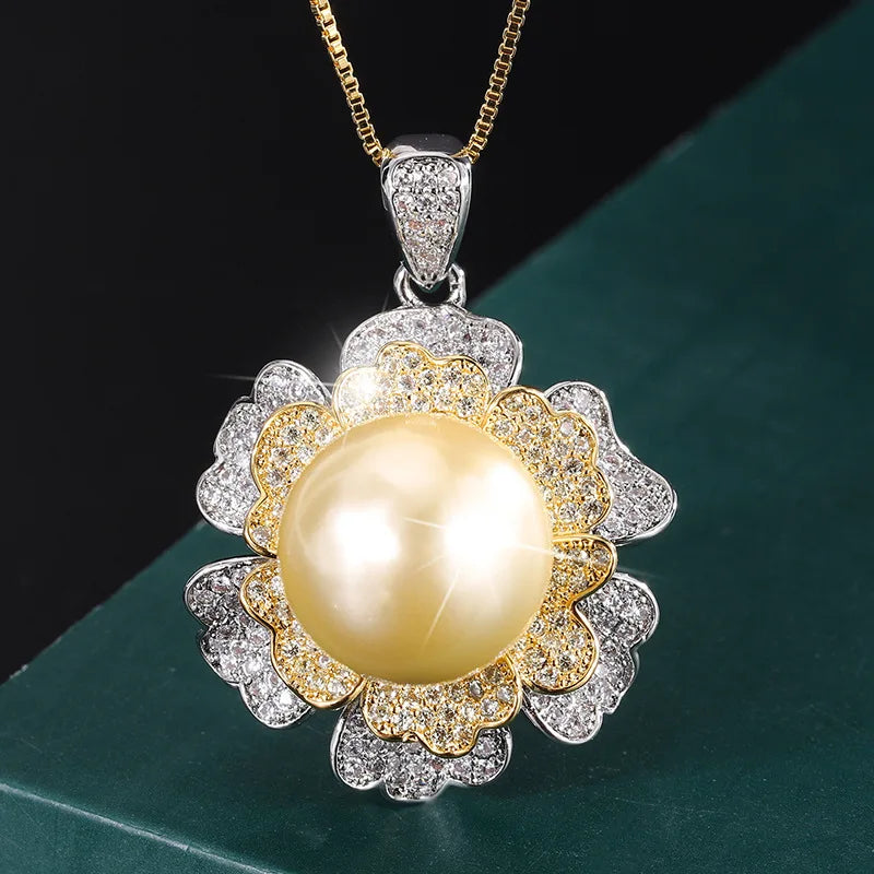 Natural Pearl Pendant Macrame Necklace Flower Gift